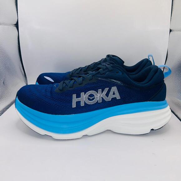 HOKA MENS BONDI 8 OUTERSPACE/ALLABOARD COMFORTABLE FIRM ATHLETIC SHOES SIZE 9.5D - Picture 4 of 5